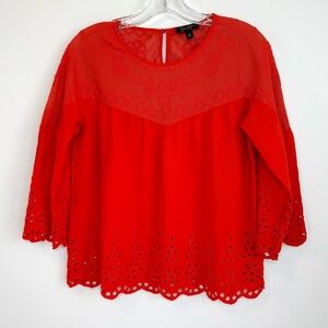 Jessica Simpson Red “Kalpso” Blouse Women’s Size Small Scalloped Embroidered